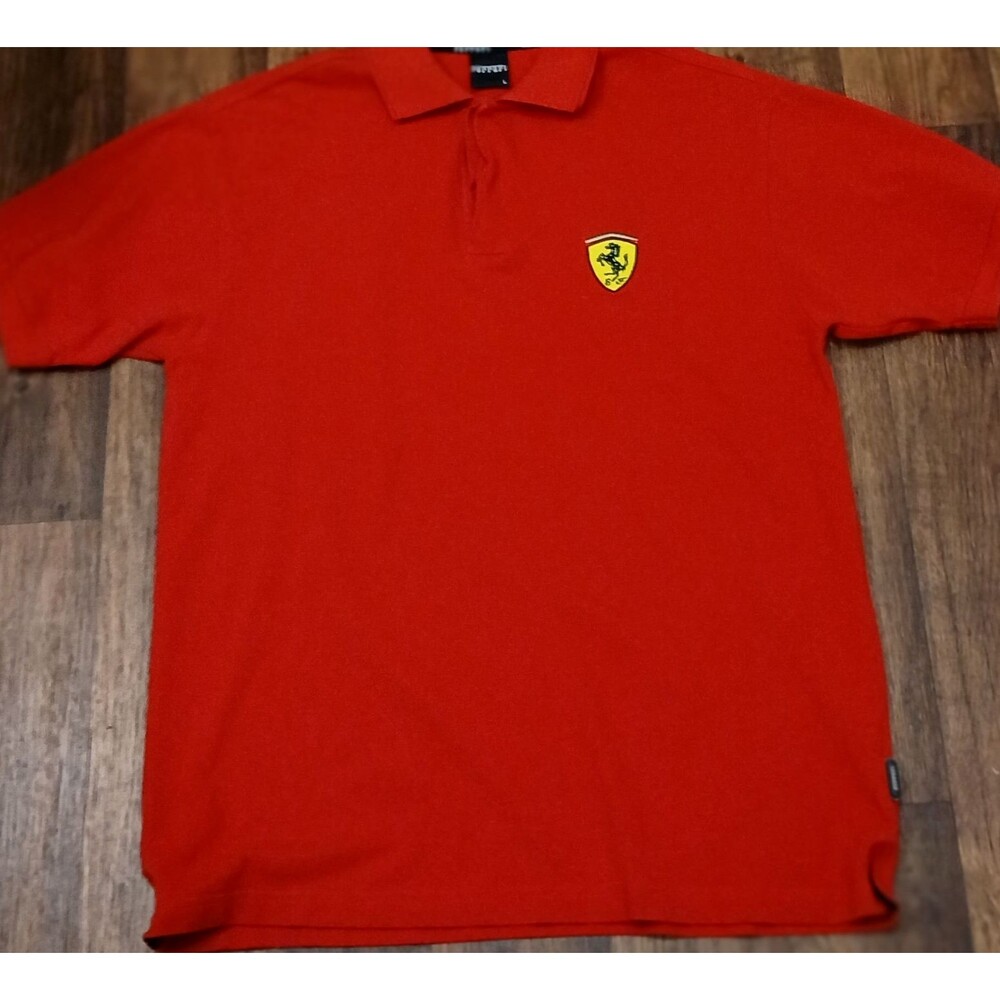 FERRARI POLO SHIRT MENS L RED EMBROIDERED 2002 DOUBLE SIDED